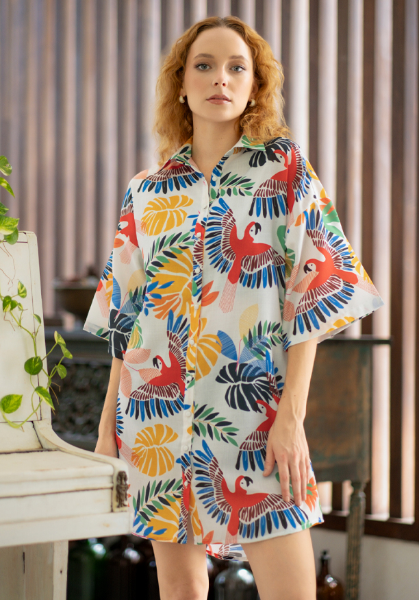LOLA PRINTED BAGGY SHIRT DRESS